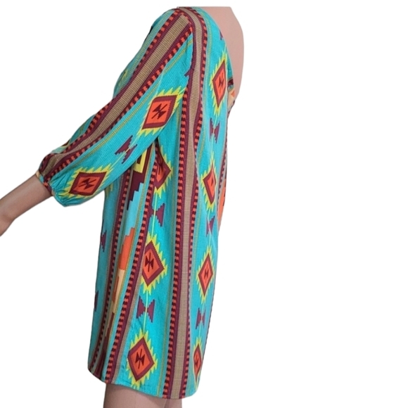 DEJAVU  Women's Mini Dress Green abstract Print 1‎ Shoulder Size S Small - Picture 10 of 13